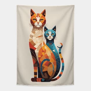 Gustav Klimt's Chromatic Whiskers: Colorful Cat Illustration Tapestry