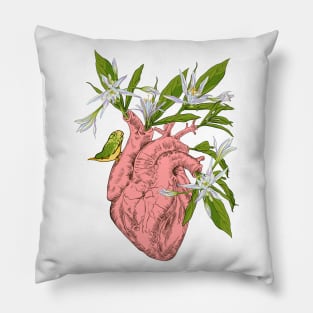 heart with flowers, leaves and birds Pillow