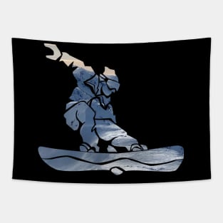 Cool Snowboarder Outline with Winter Mountains Tapestry