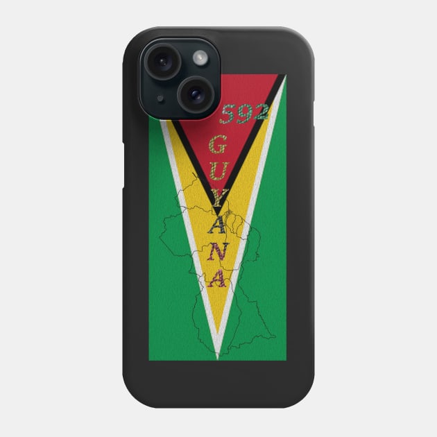 Guyana Flag Design with Phone Area Code and Map Outline Phone Case by Soca-Mode