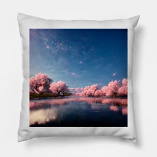Japanese Sakura Cherry Blossom Trees Landscape #4 Pillow