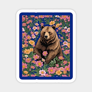 A Montana Bear Surrounded By Bitterroot Flowers Magnet