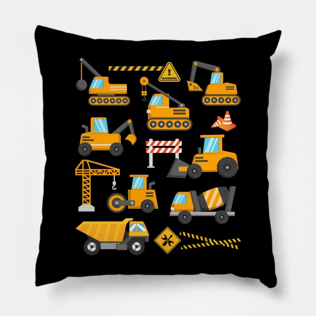 Construction Excavator Kids Site Truck Birthday Toddler Boys Pillow by IYearDesign