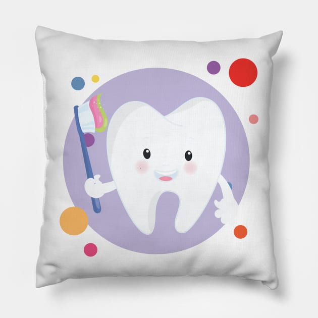 Cute Kawaii Tooth With Toothbrush Pillow by The Little Store Of Magic