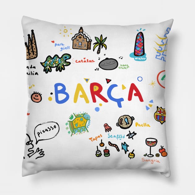 Barca Doodle Pillow by Gunes Ozcan