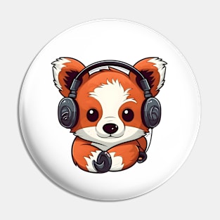 Cute Red Panda Listening To Music Pin