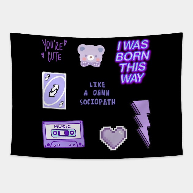 purple bear sociopath pack sticker Tapestry by FRH Design