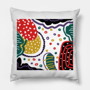 Abstract  pattern figure depicting nature, trees, mountains, sun, moon and rain. Pillow