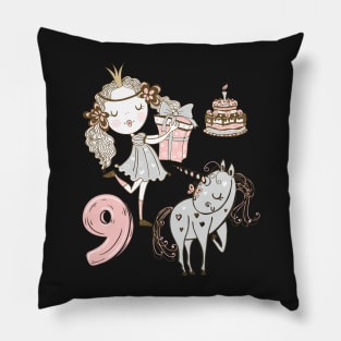 9th birthday Princess  unicorn  cake Pillow