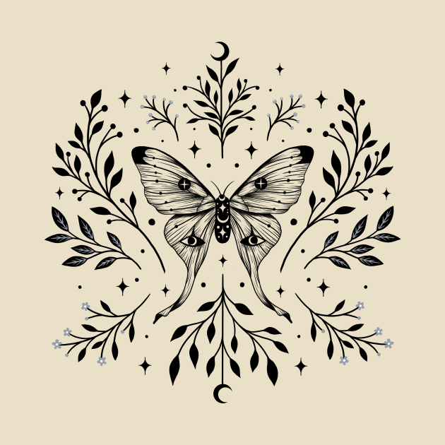 Mystical Luna Moth Garden by Episodic Drawing