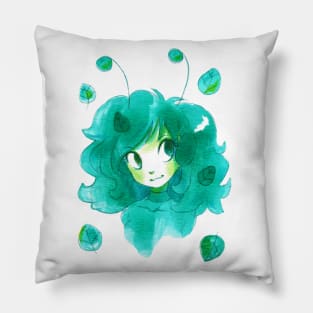 Watercolor Green Leaf Girl Pillow