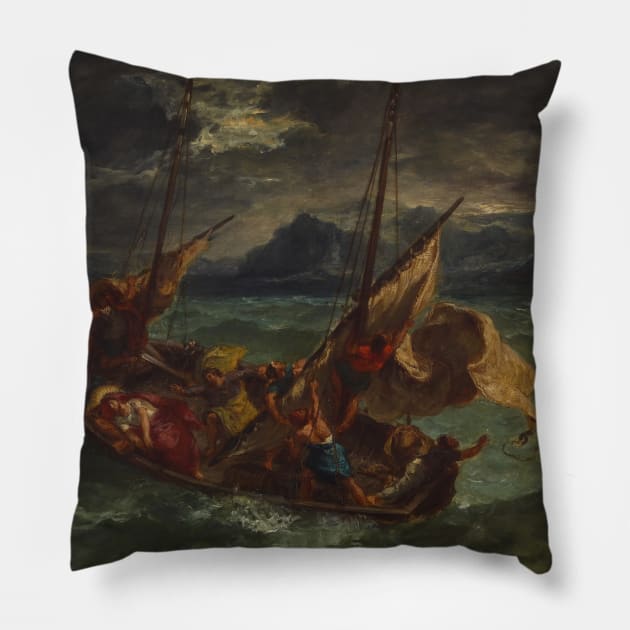 Christ on the Sea of Galilee by Eugene Delacroix Pillow by Classic Art Stall