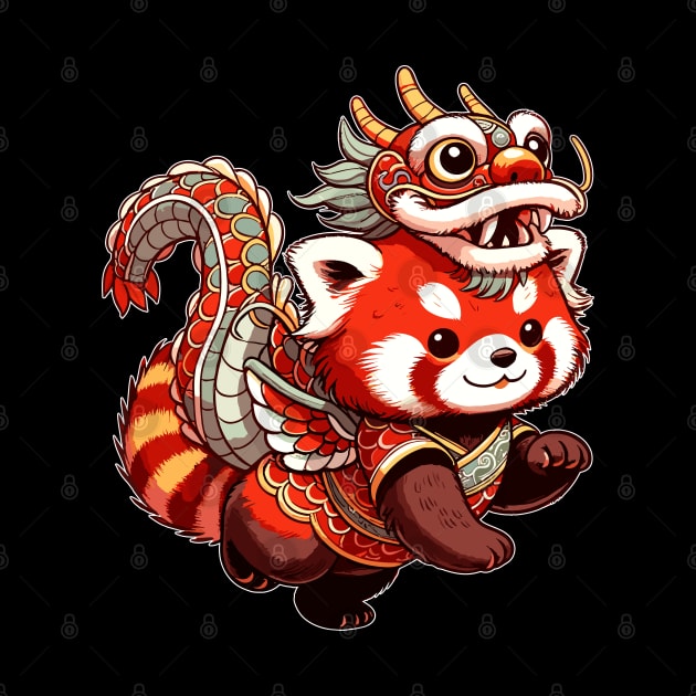 Kawaii Red Panda in Dragon Costume to Celebrate Lunar New Year 2024 by Half Sugar Boba