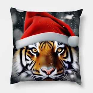 Tiger with Christmas Hat Pillow