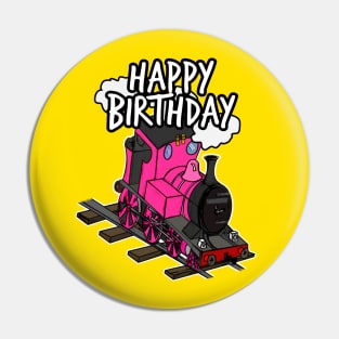 Birthday Train Steam Locomotive Railway Model Railroad (Pink) Pin