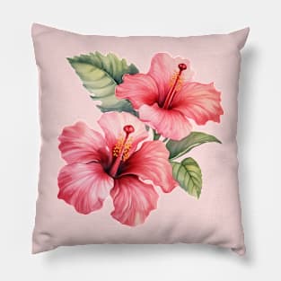 Pink Hibiscus Flower Watercolor Pillow