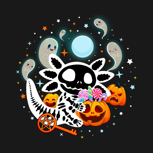 Axolotl Halloween Gifts Spooky Skeleton Axolotl by AlexDesigner89