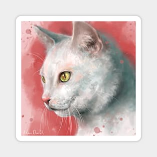 Painting of a Gorgeous White Cat on Peach Shade Background Magnet