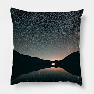 Contrasty night sky with mountains Pillow