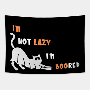 I'm Not Lazy I'm BOOred Spooky Ghost Cat Tapestry