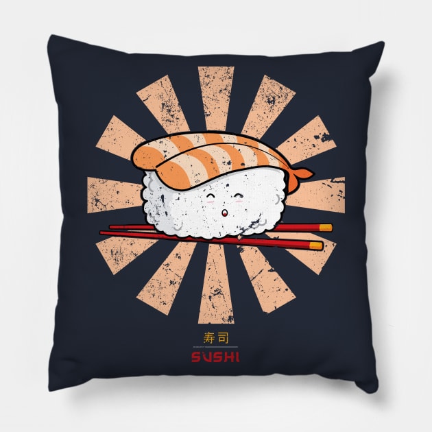 Happy Sushi Retro Japanese Pillow by Nova5