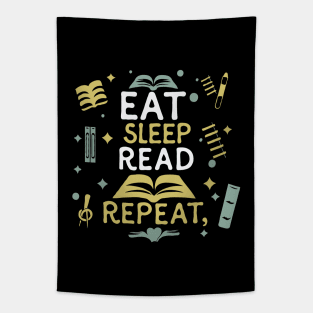 Eat Sleep Read Repeat, Funny Reading Tapestry