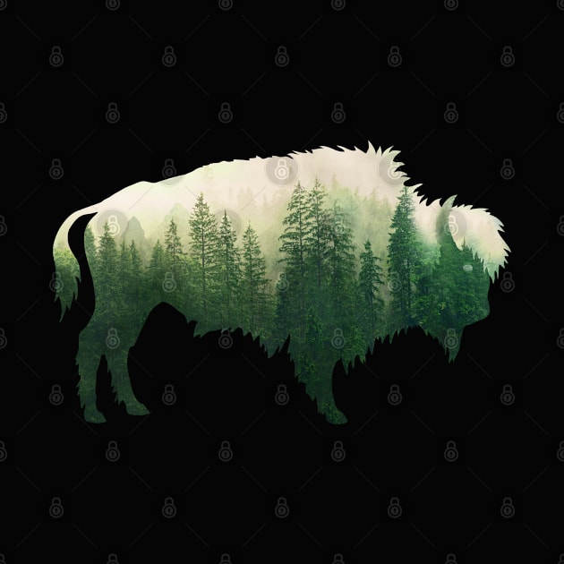 Dramabite Preserve protect double exposure bison buffalo wild animal by dramabite