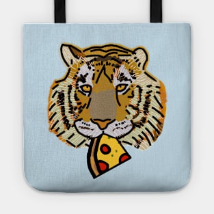 Tiger Portrait with Pepperoni Pizza Slice Tote