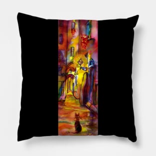 Medieval alley by night in Florence Pillow