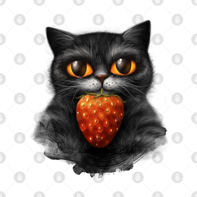 Fluffy cat with red strawberry by Marysha_art