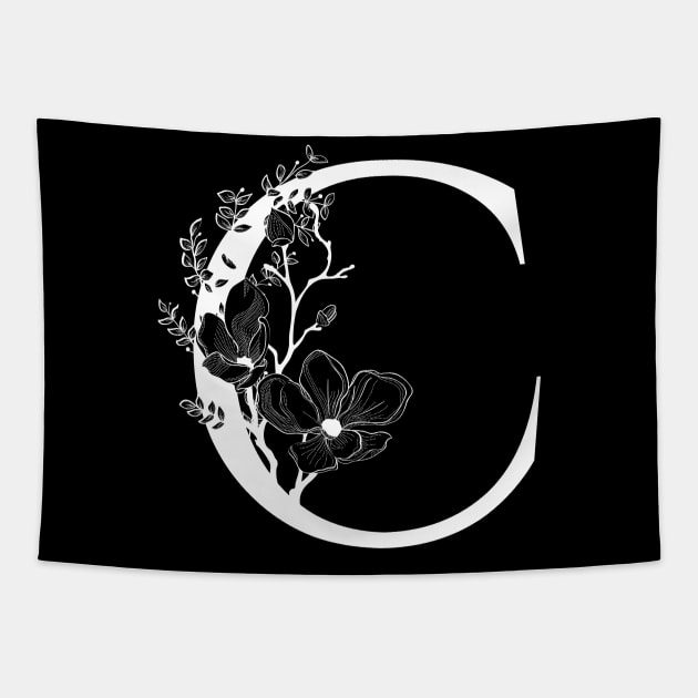 Letter C Monogram - Floral Initial Tapestry by ZenNature