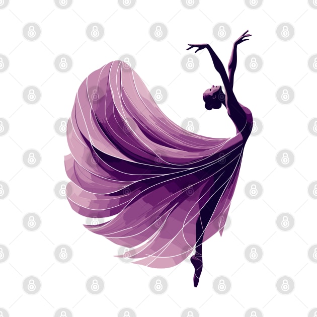 Beautiful ballerina in an elegant purple dress dancing. Vector illustration, tiptoe pose, ballet performer by Nora Liak