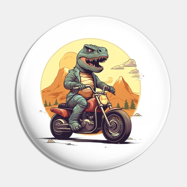 Dino Biker Retro Motorcycle Pin by Nenok