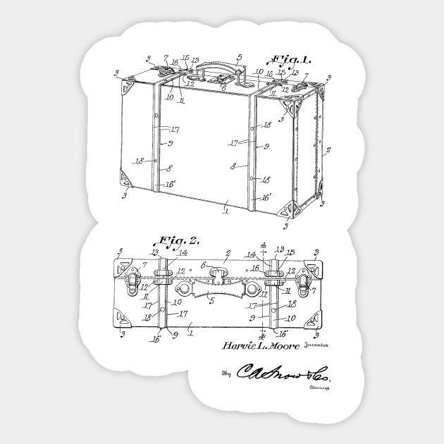 Suitcase Vintage Patent Hand Drawing