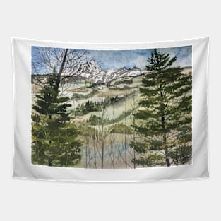 Mountains landscape painting art print Tapestry