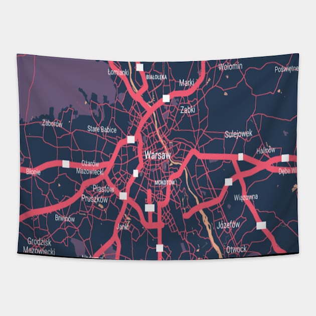 Warsaw colour map Tapestry by Mapmania