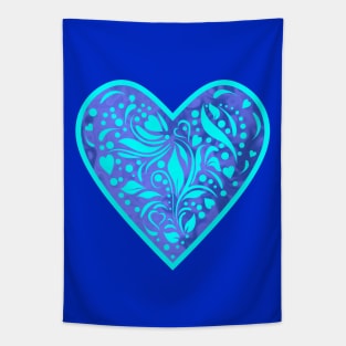 HAPPY Valentine Day Blue Heart Shape Tapestry
