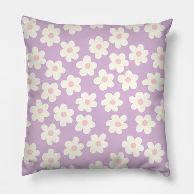 groovy retro y2k 2000s big flower power 1960s 60s 70s danish aesthetics coconut girl ditsy daisies peach pastel pink lilac Pillow by blomastudios