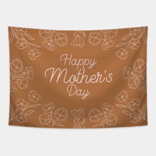 Happy Mothers Day Line Flowers Pattern On Brown Tapestry