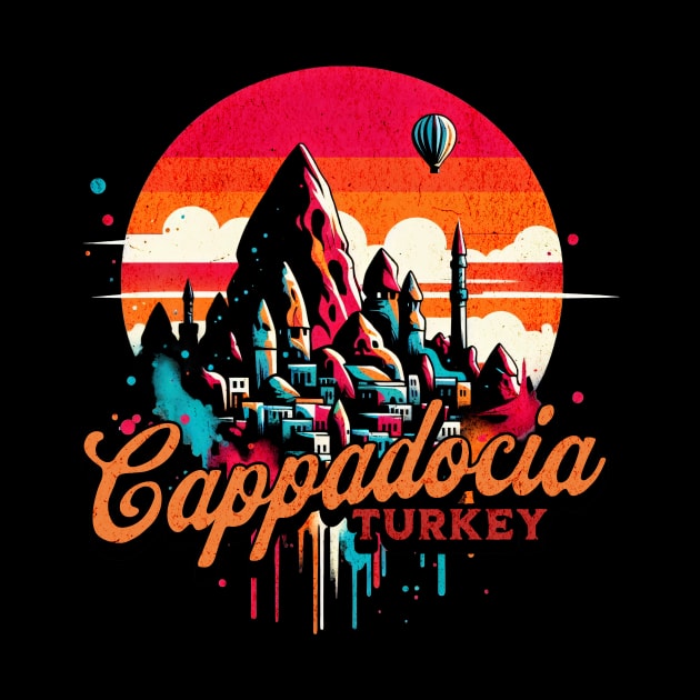 Cappadocia Turkey Vibrant Retro Design by Miami Neon Designs