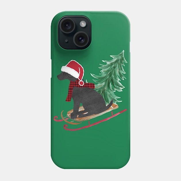 Black Lab Christmas Sled Phone Case by EMR_Designs