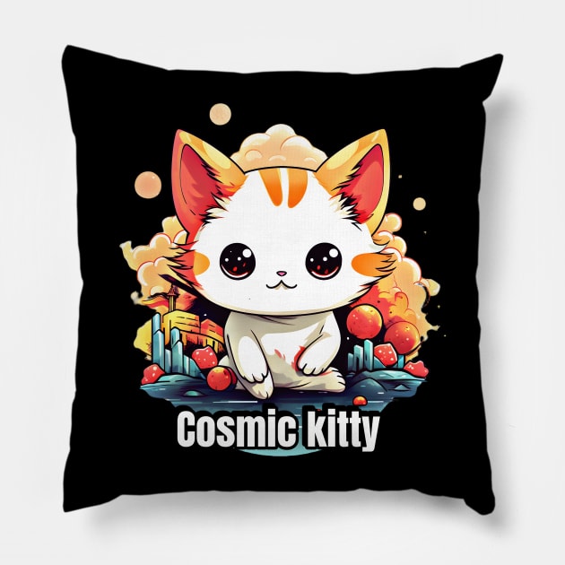 Cosmic Kitty: Cute Astronaut Cat on a Space Adventure Pillow by WEARWORLD