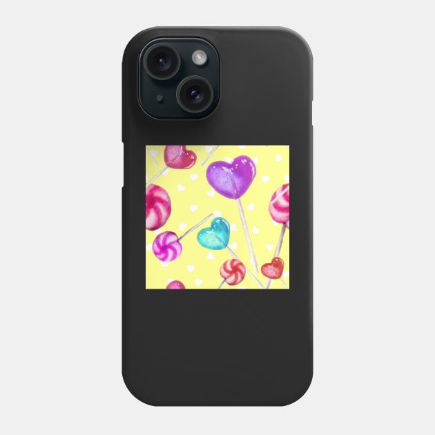 Lollipop Pattern Yellow background Phone Case by ArtInPi