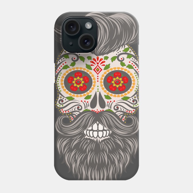 Gothic Day Of The Dead - Stars Sugar Skull - Hipster With Beard 1 Phone Case by EDDArt