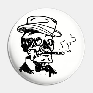 Skeleton Skull Top Hat Smoking Cigar Pin