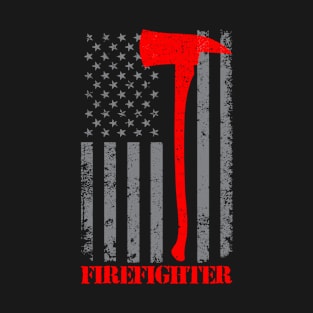 Patriotic Firefighter Axe US American Flag T-Shirt