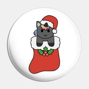 Christmas Black Rainbow Unicorn Stocking Pin