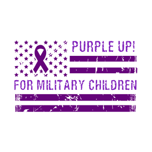 Purple Up for Military Children with American Flag T-Shirt