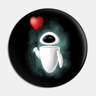 Modern robot with red heart balloon Pin