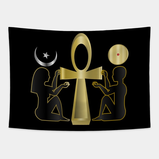 Male Female Gold Ankh - Black Tapestry by geodesyn